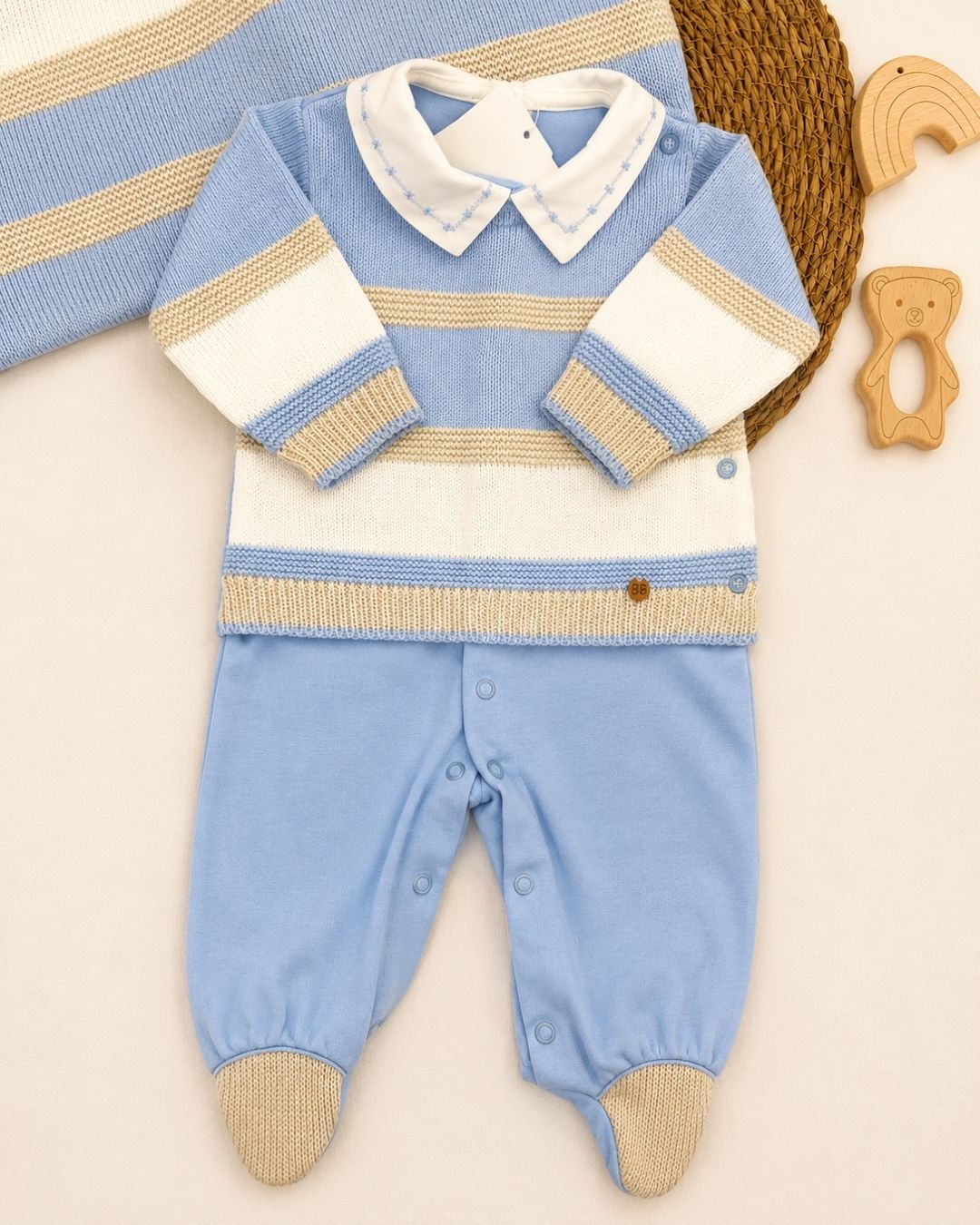 Saída Maternidade Tricô Bebê Azul Benicio