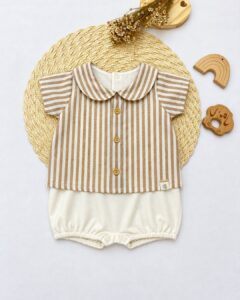 Macacão Bebê Curto Camisa Listrada